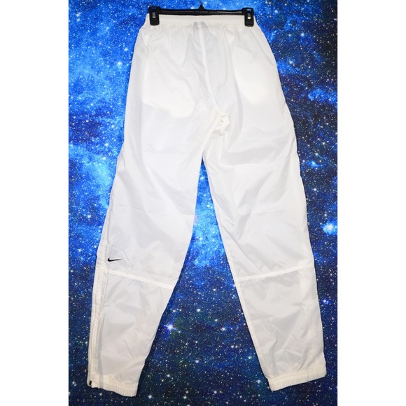 Nike Pants Mens Small White Windbreaker Track Warm Up Ankle Zip Swoosh - Picture 1 of 7